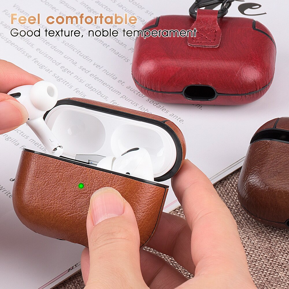 Vỏ bảo vệ hộp sạc tai nghe bằng da PU có khóa chống thất lạc thích hợp cho Airpods 3 Pro 2 1 3