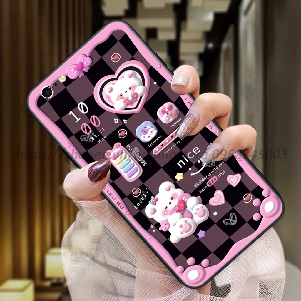 Ốp lưng Iphone 6 / 6S / 6 Plus / 6S Plus in hình 3D gấu cute xinh xắn cạnh viền vuông bảo vệ camera