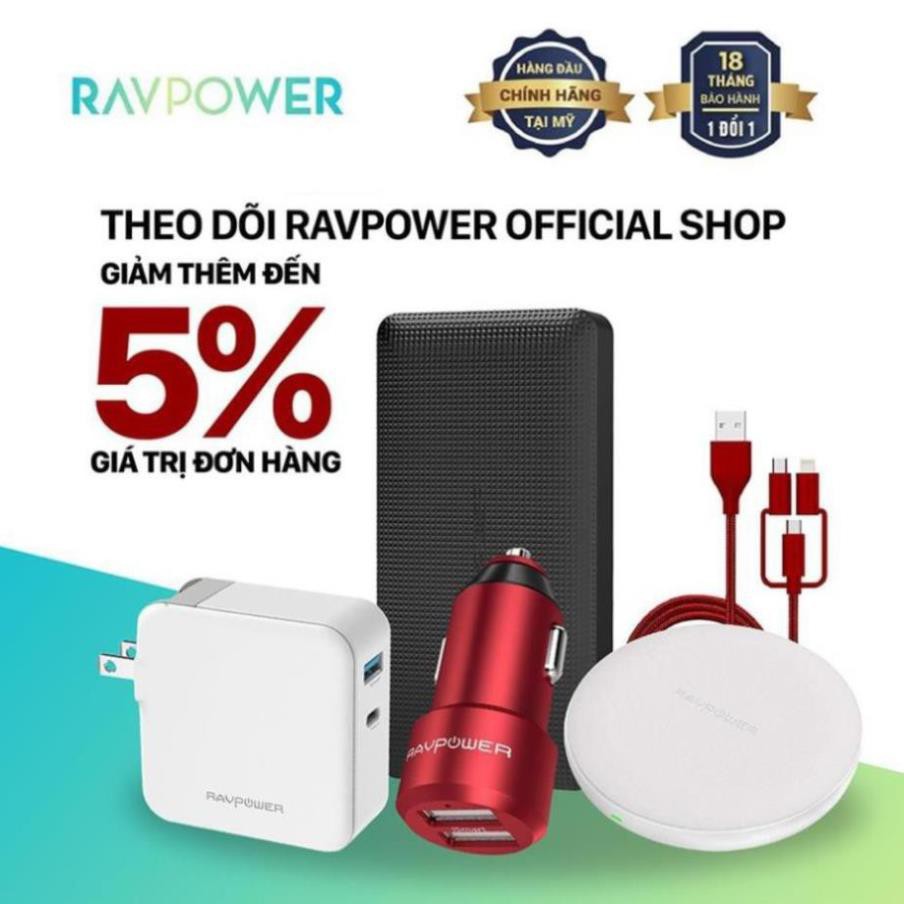 Pin Sạc Dự Phòng RAVPower RP-PB133 10500mAh Sạc Nhanh Công nghệ iSmart Black-Hàng chính hãng thương hiệu Mỹ