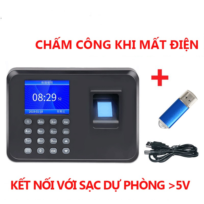 Máy chấm công vân tay + mật mã thông minh (Tặng USB),  không cần tải APP, dung lượng lớn lưu 1000 mẫu vân tay YA13/