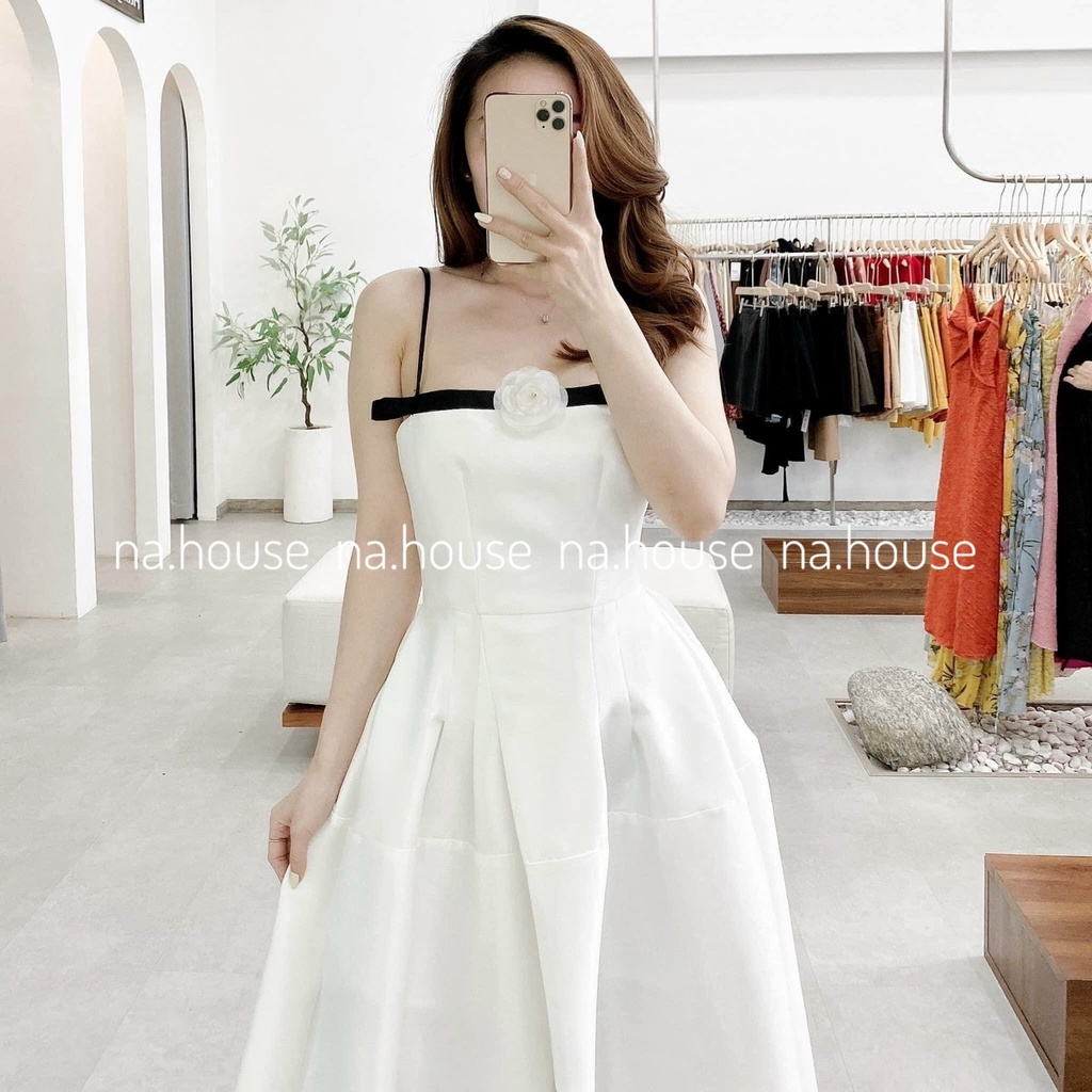 ĐẦM TRẮNG DÁNG XÒE ĐI TIỆC CƯỚI SINH NHẬT NAHOUSE VÁY TAFTA HAI DÂY THIẾT KẾ ĐẸP XINH XẮN VÀ SANG TRỌNG
