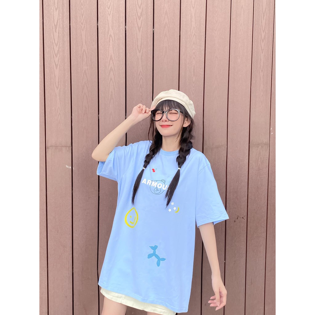 Áo Armous Teddy Alphabet Baby Blue Tay Ngắn