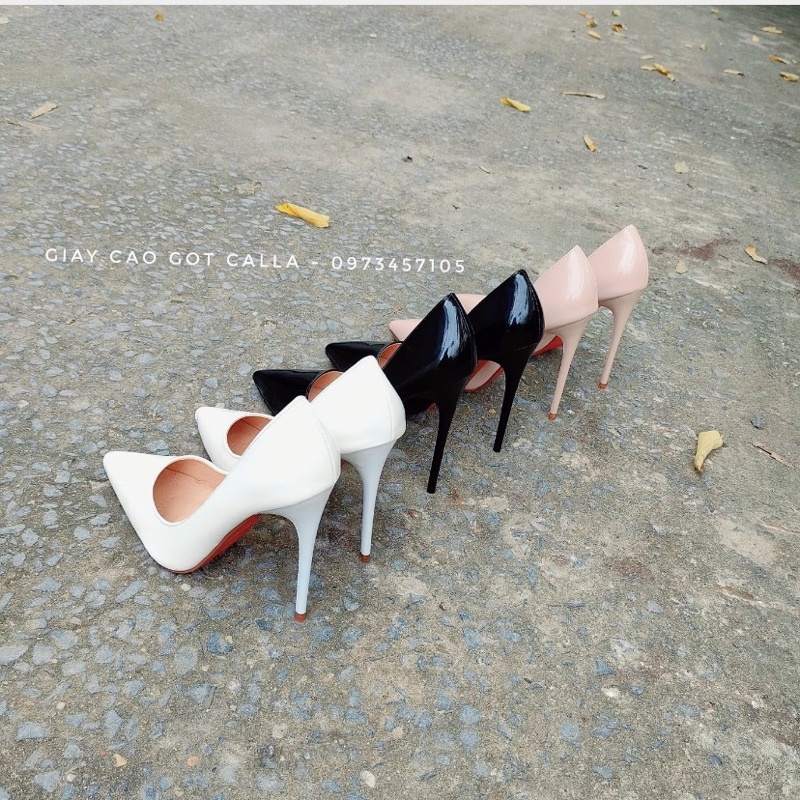 Cao gót cổ diển đen bóng cao 11-12cm - giày Cao gót Calla