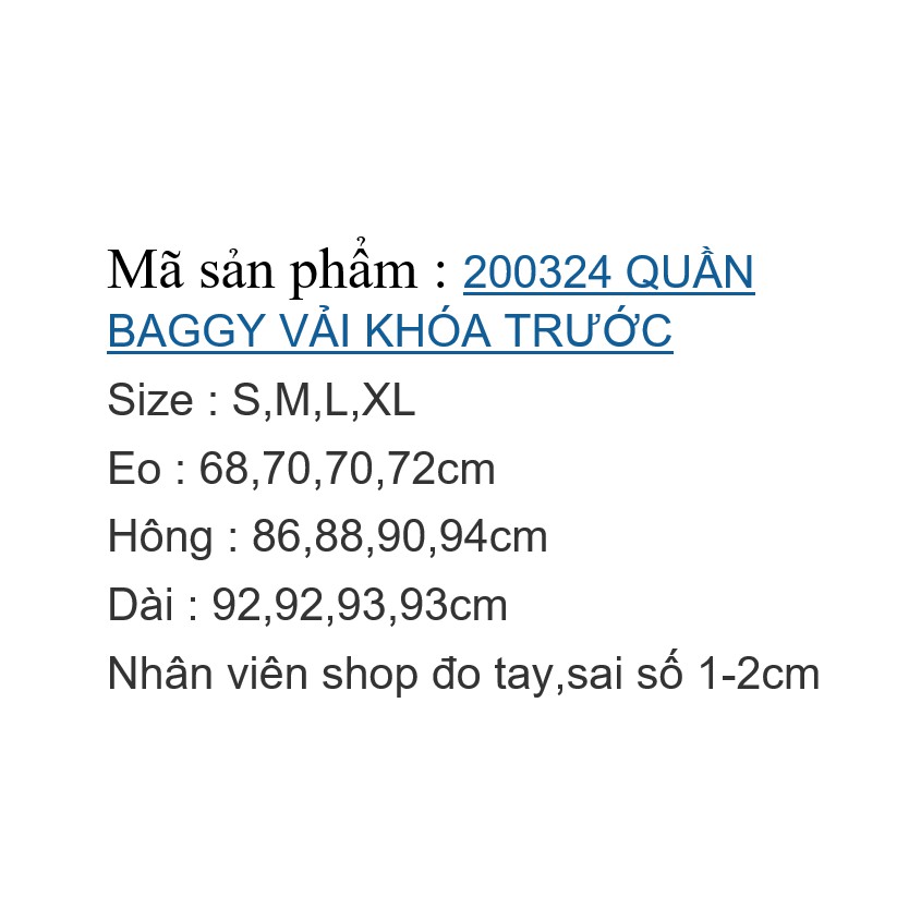 200324 QUẦN VẢI KHÓA TRƯỚC -S,M,L,XL | BigBuy360 - bigbuy360.vn