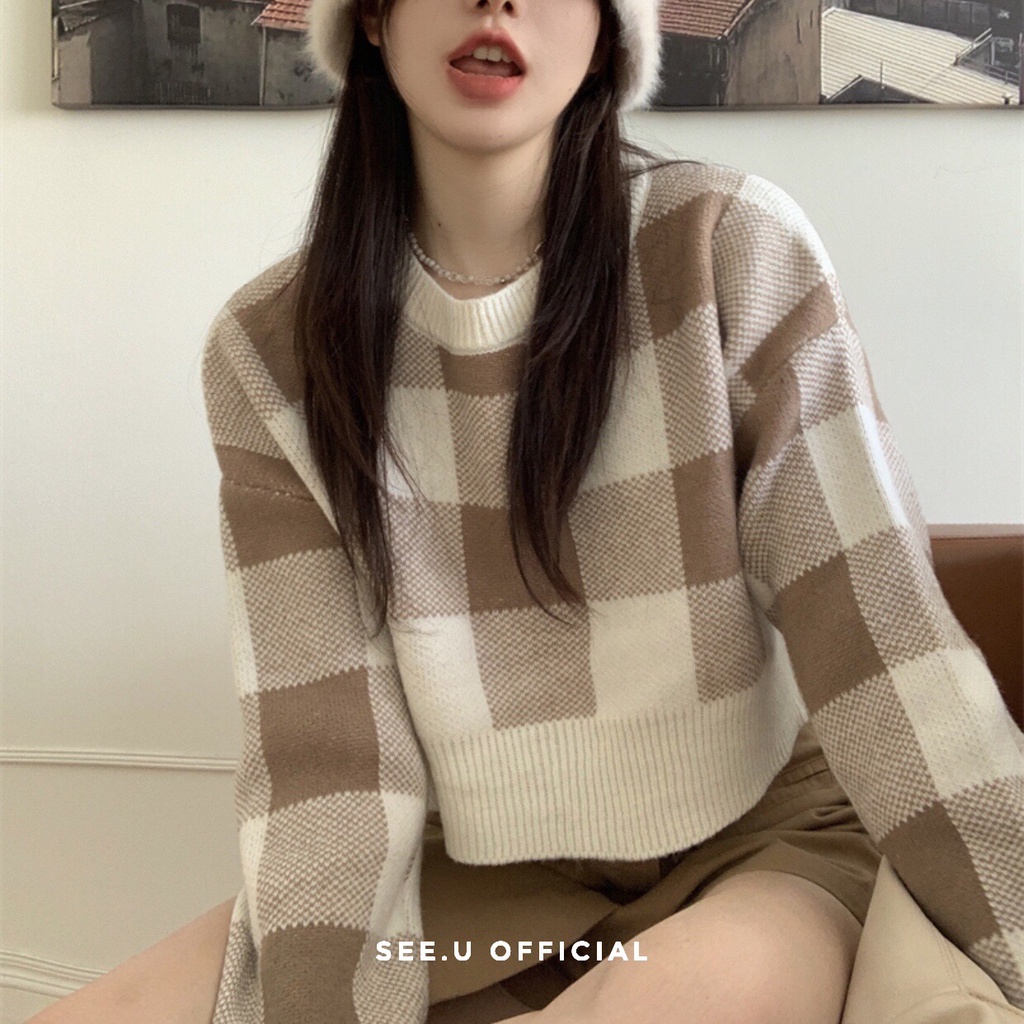 Áo Len Croptop Kẻ Caro - See.U Official | BigBuy360 - bigbuy360.vn