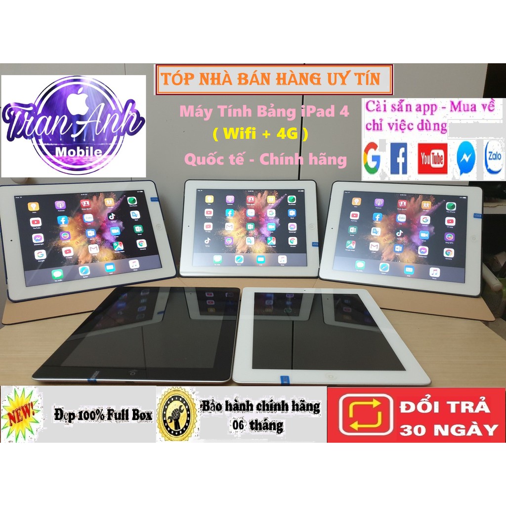 [Mã ELMS4 giảm 7% đơn 500K] Máy Tính Bảng iPad 4 - 32/ 16Gb (Wifi + 4G)- Zin Đẹp 99% Quốc tế, màn hình 9.7inch