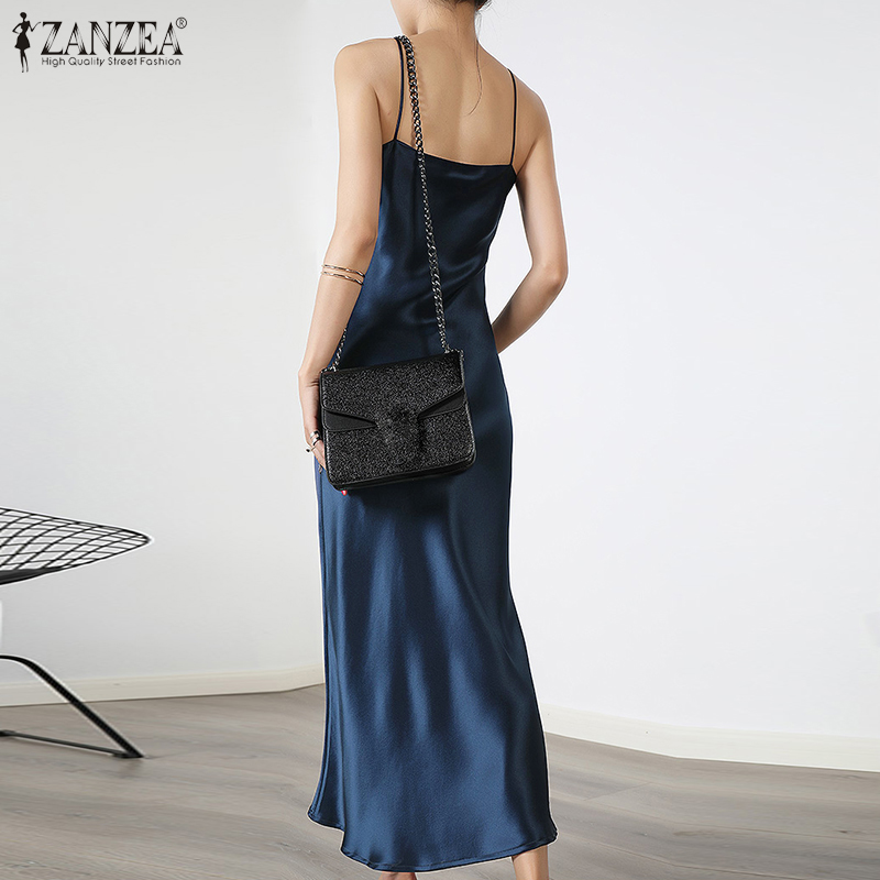 Đầm Xòe Dài ZANZEA Hai Dây Không Tay Cổ Chữ V Thông Thường Dành Cho Bạn Nữ | BigBuy360 - bigbuy360.vn