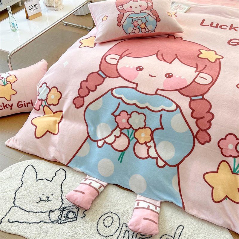 Bộ Chăn Ga Gối Nỉ Nhung Mịn Baby Happy Everyday 4 Món Nhập Khẩu Cao Cấp - Meo Meo Bedding