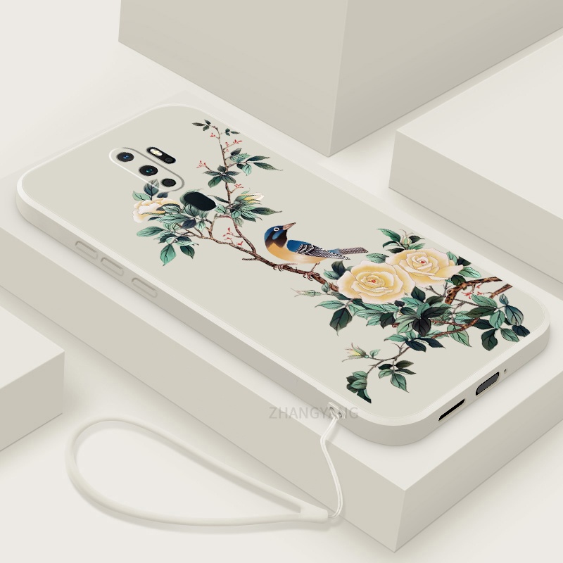 Ốp Điện Thoại TPU Mềm Họa Tiết Hoa Và Chim Có Dây Đeo Cho oppo a5 2020 a9 2020
