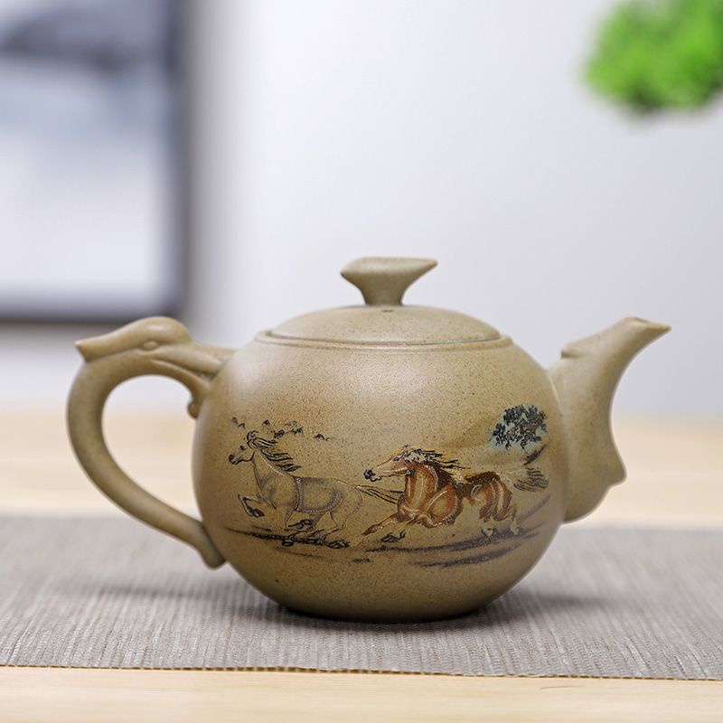 Bộ Ấm Trà Bằng Gốm Sứ Có Tay Cầm Màu Sắc Retro