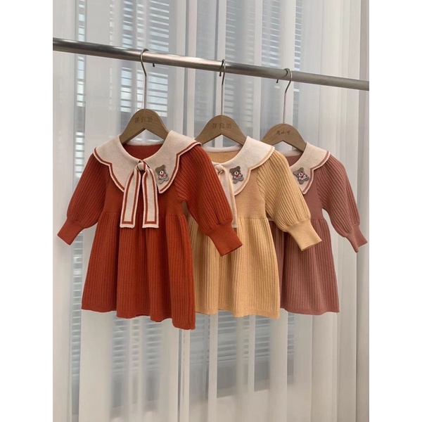 váy len cổ sen cao cấp cho bé gái 8-18kg