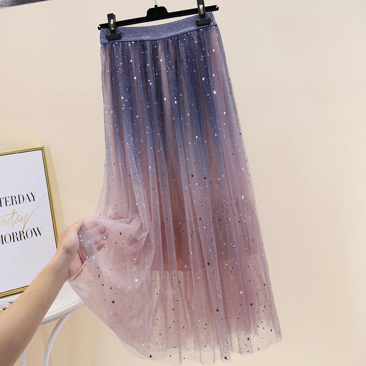 Chân Váy Tulle Dáng Vừa Màu Sắc Gradient Họa Tiết Bầu Trời Đầy Sao Thời Trang 2022 Cho Nữ