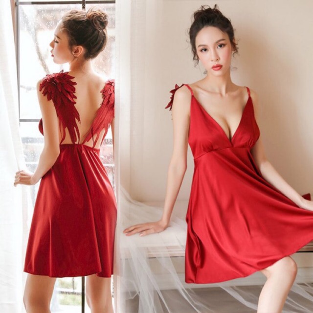 Váy ngủ sexy hai dây lụa satin cao cấp kiểu đầm ngủ đôi cánh gợi cảm siêu hot ( CHE TÊN SẢN PHÂM) k17