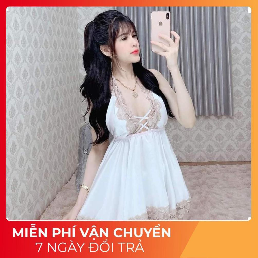 [Có Video Thật] Đầm Ngủ Lụa Phối Ren Sexy ⚡Tặng Kèm Quần Chip Xinh⚡ Quyến Rũ VAYYEM