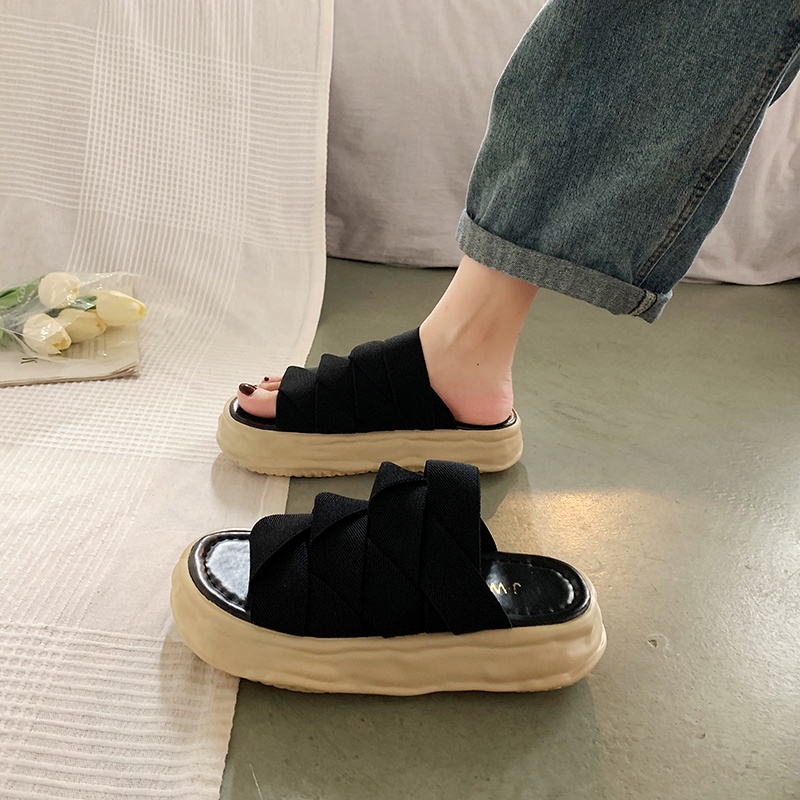 Sục thể thao nữ độn đế 4 phân hở mũi họa tiết độc (ảnh thật ở cuối)