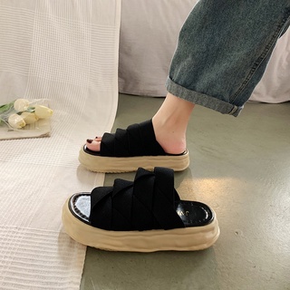Sục thể thao nữ độn đế 4 phân hở mũi họa tiết độc