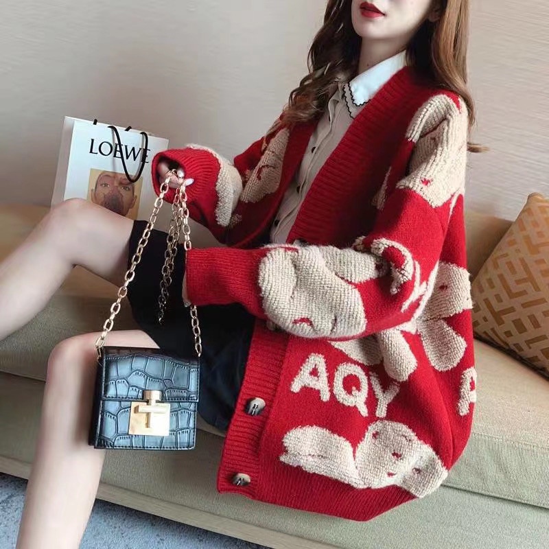 Áo khoác cardigan dệt kim dày dặn dáng rộng kiểu Hàn Quốc cho nữ 2021