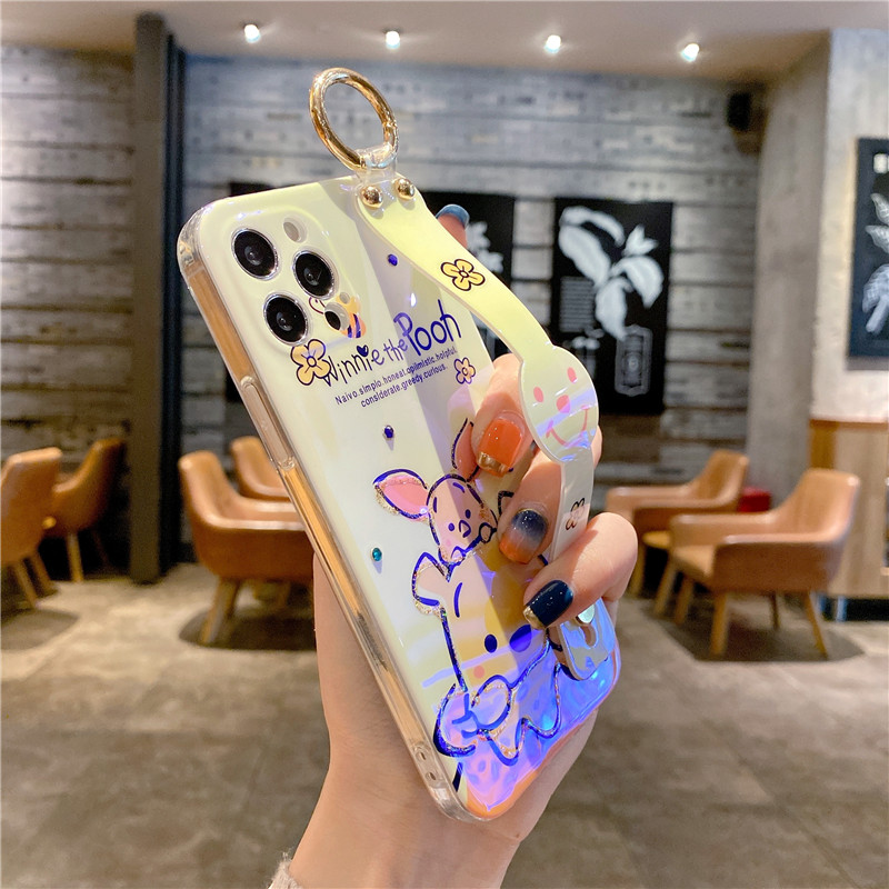 Ốp điện thoại màu vàng hình Winnie the Pooh có dây xỏ tay cho iPhone 12 Pro Max 11pro 7 8 Plus X Xr XS Max 11 Pro Max