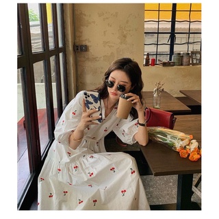 [MM] Váy dài vải lanh thêu cherry