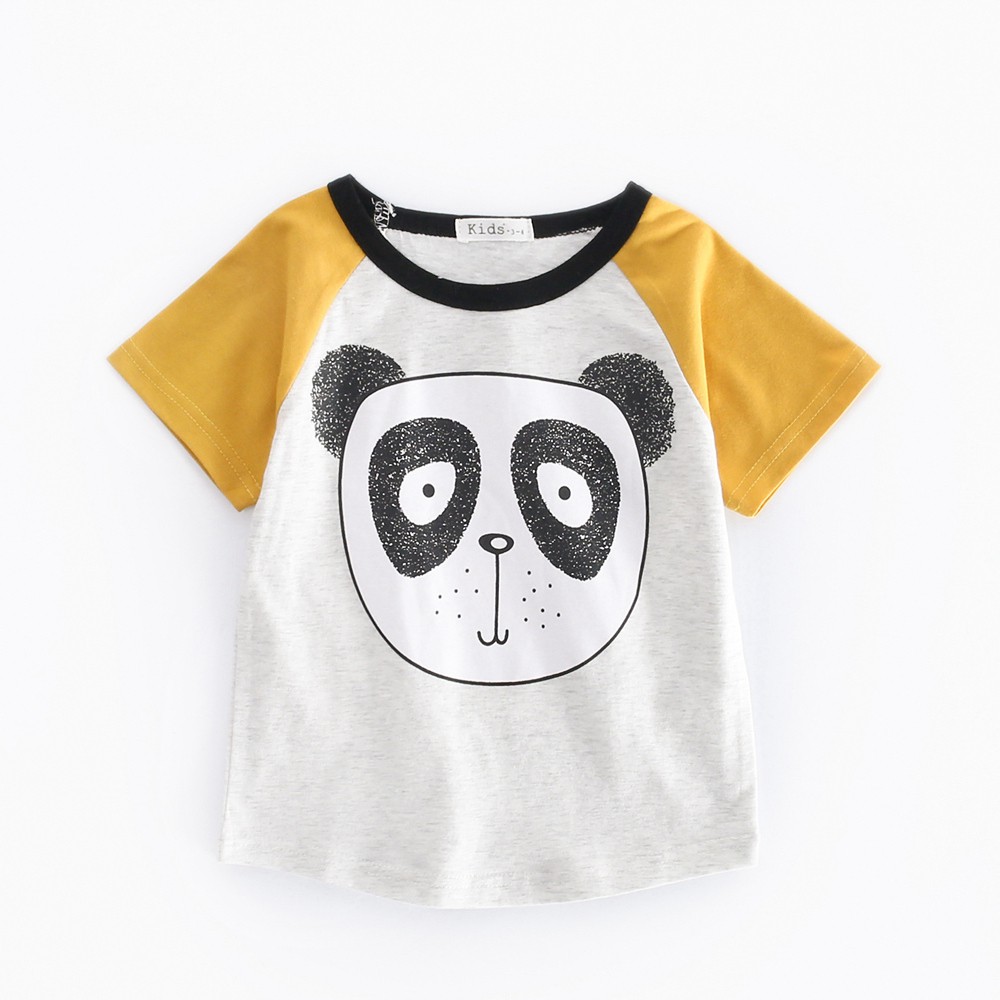 Bộ Quần Áo Cotton Ngắn Tay Họa Tiết Gấu Trúc Hoạt Hình Đáng Yêu Cho Bé Trai