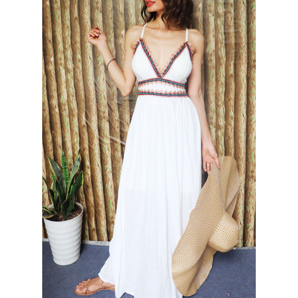 Váy đầm maxi dáng xòe dài 2 dây thổ cẩm vintage boho bohemian sexy đi biển du lịch đẹp giá rẻ hotgirl trẻ trung niên | BigBuy360 - bigbuy360.vn