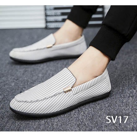 Giày Lười Nam Cao Cấp Kẻ Sọc Đen Màu Trắng SV17 [ GÍA HỦY DIỆT ] | BigBuy360 - bigbuy360.vn