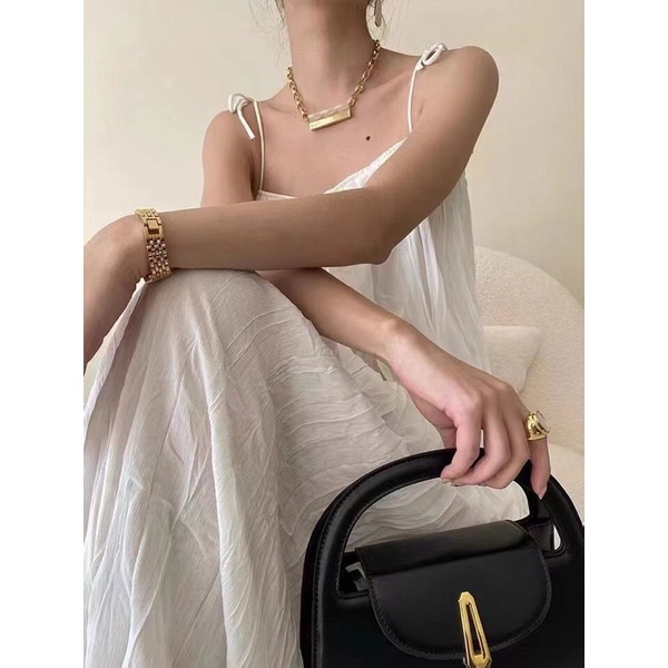Váy hai dây suông sóng buộc