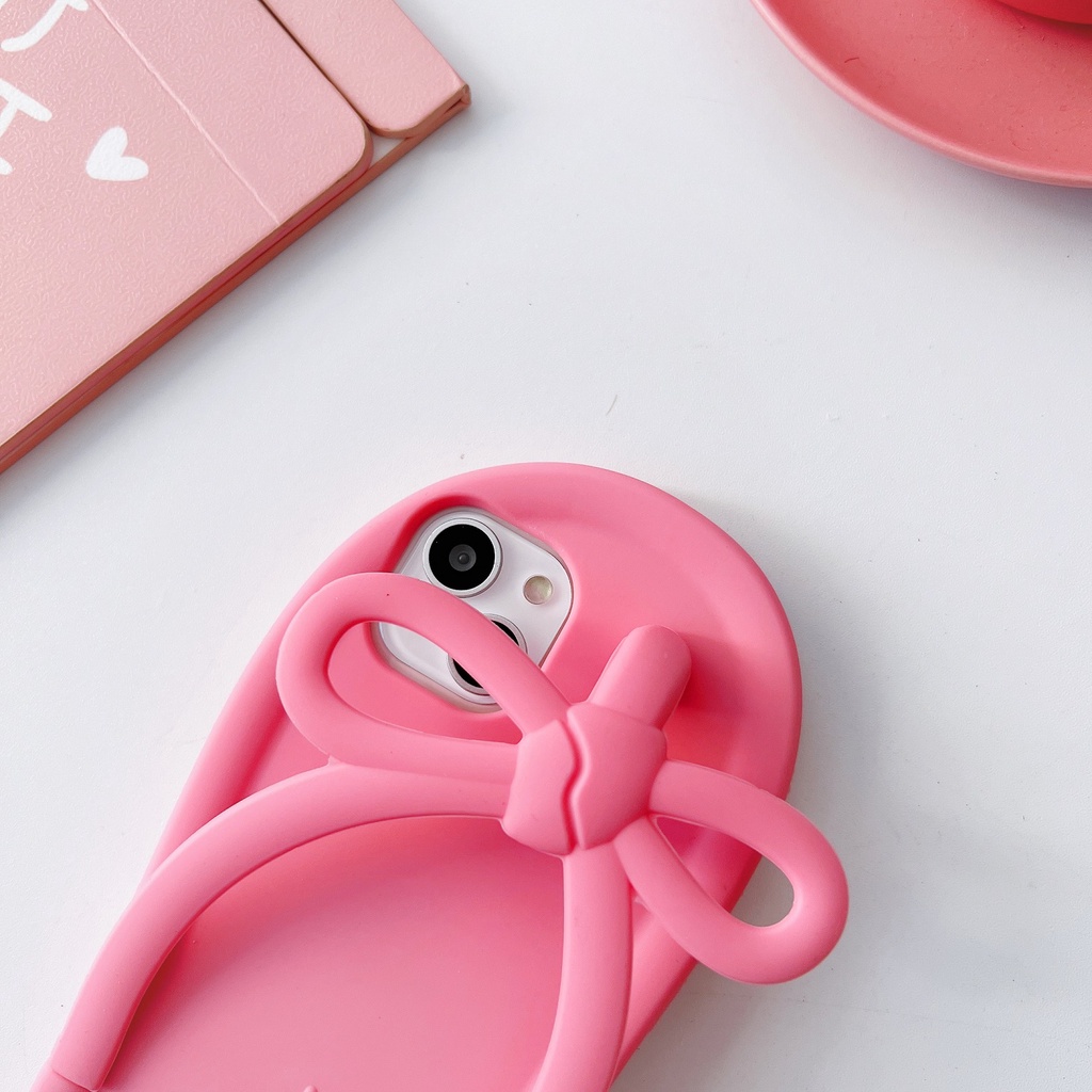 Ốp Điện Thoại Silicon Mềm Chống Sốc Hình Dép Đính Nơ Dễ Thương Cho IPhone 6 6S 7 8 Plus SE 2020 X XR XS Max 11 12 13 14 Pro Max