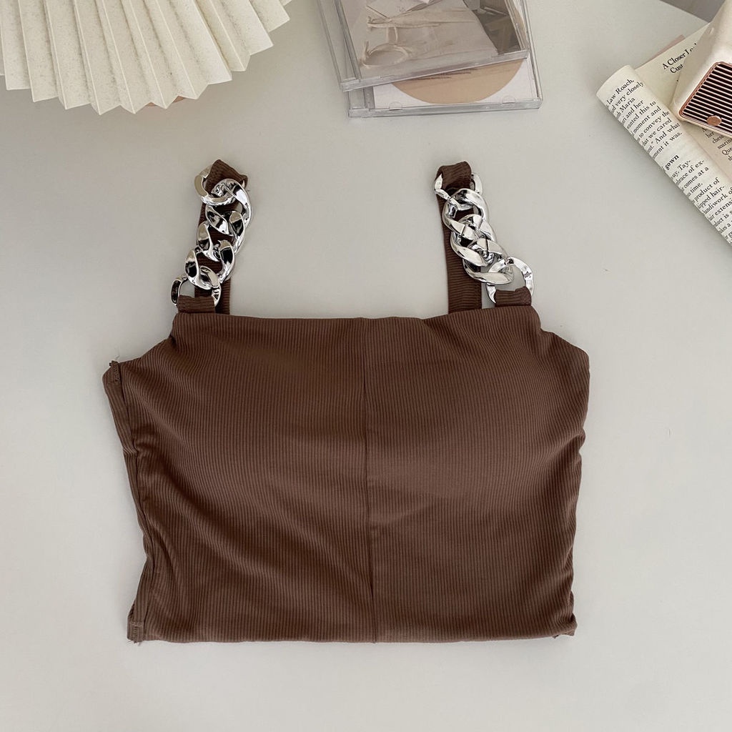 Áo Hai Dây Dáng Ôm Ngắn Màu Sắc Đơn Giản Thời Trang Mùa Thu Quyến Rũ Cho Nữ