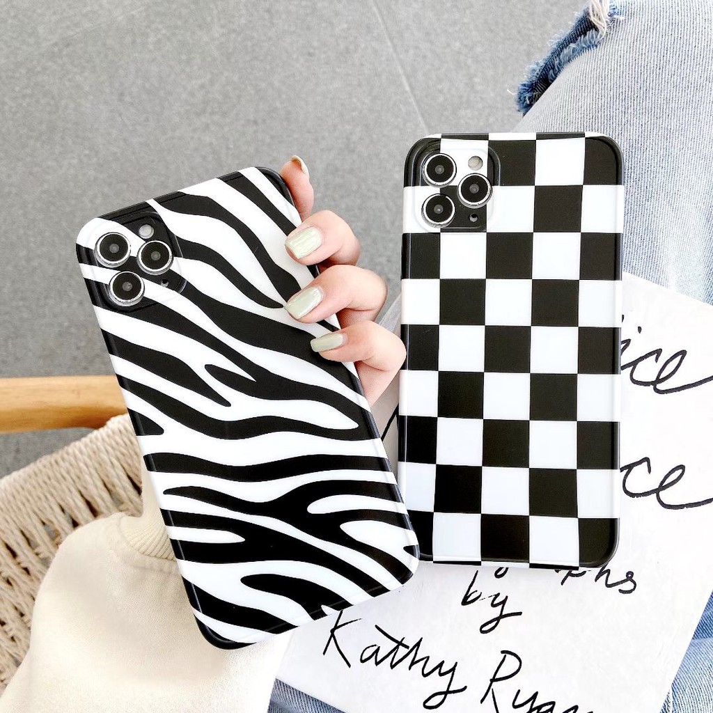 Ốp Lưng Họa Tiết Caro Trắng Đen Cho iPhone 7 7plus 8 8Plus SE2 11 11PRO 11PROMAX 12MINI 12 12PRO 12PROMAX X XR XS XSMAX tpu soft case