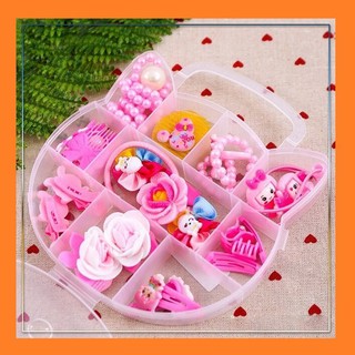 Hộp phụ kiện kẹp tóc Hello Kitty hơn 20 chi tiết - trang sức và thun cột tóc àm đẹp cho bé