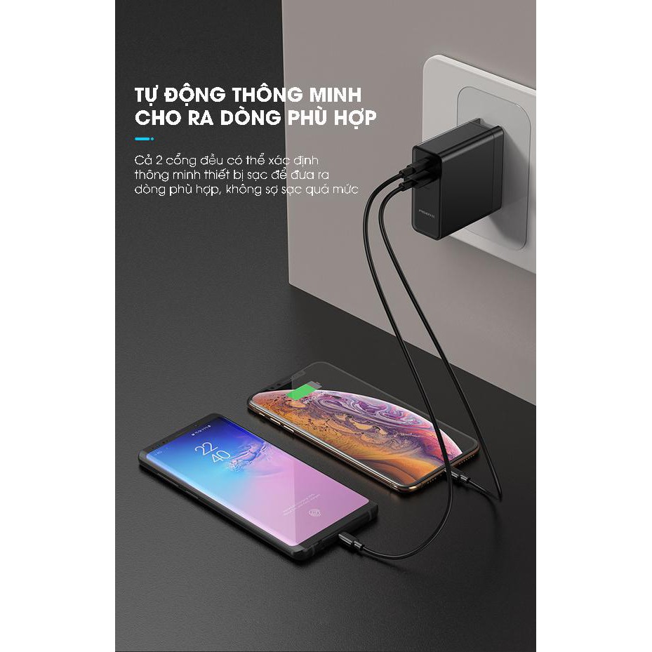 Sạc Pisen Quick USB Wall ( QC 36W/PD 45W) tặng cáp QUICK Type-C 5A, 50W - Hàng chính hãng