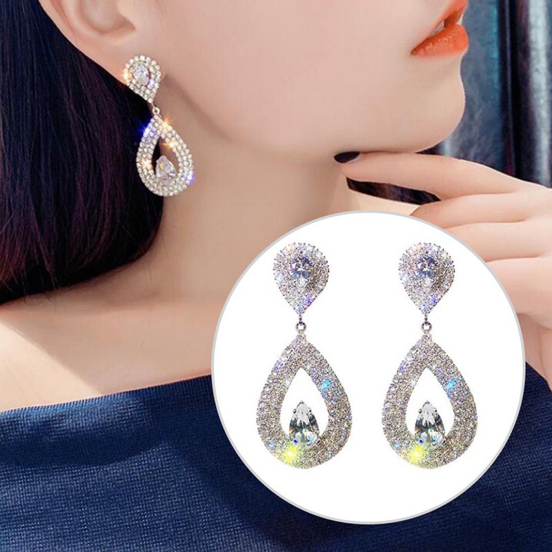 Khuyên Tai Dáng Dài Hình Giọt Nước Màu Bạc/ Vàng Đồng Thời Trang Dành Cho Nữ