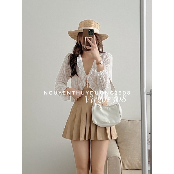 [HÀNG SẴN]ÁO CADIGAN HOA REN CỔ BÈO THẮT DÂY NƠ NGỰC SIÊU ĐIỆU