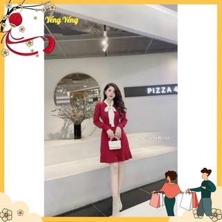 VÁY LEN QCCC XOÈ ĐUÔI CÁ CỔ BUỘC NƠ - BE ĐEN ĐỎ