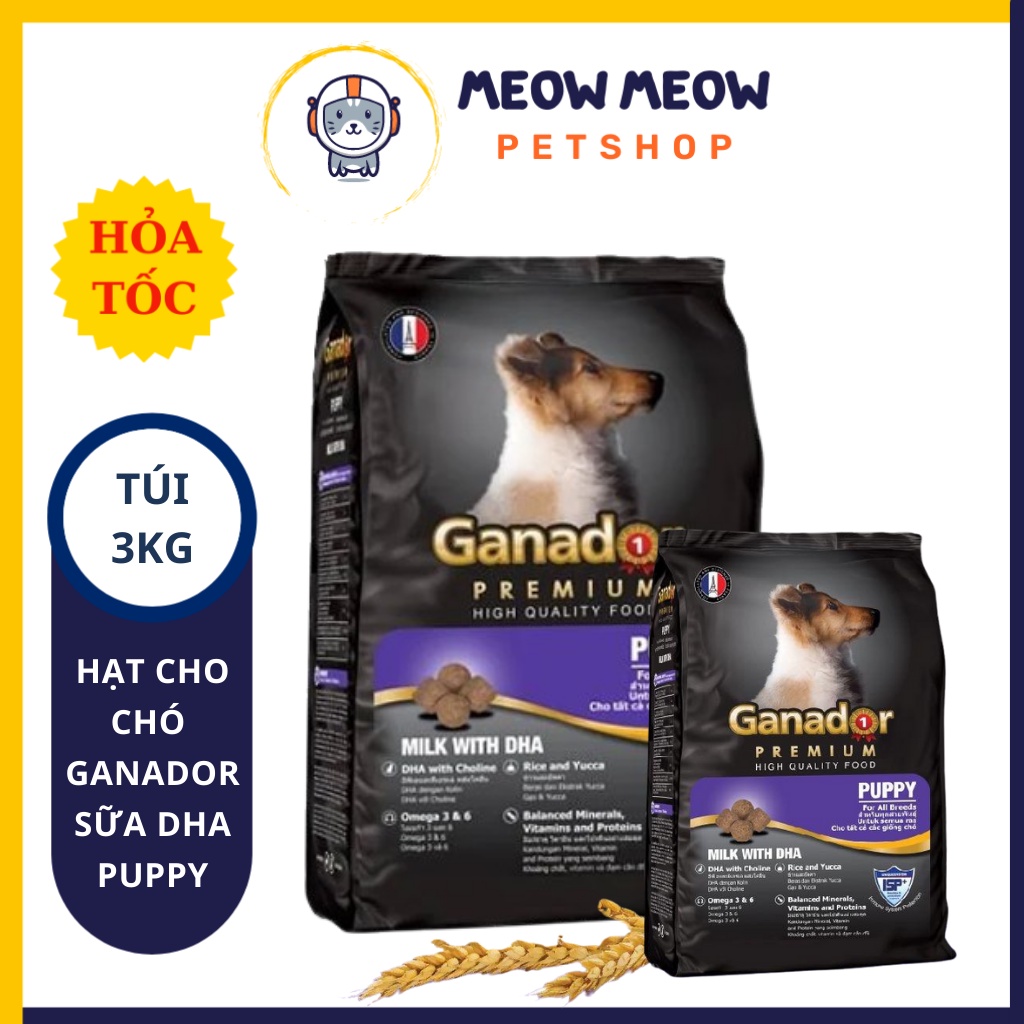 Hạt Ganador Puppy sữa DHA | Túi 3KG | Thức ăn cho chó.