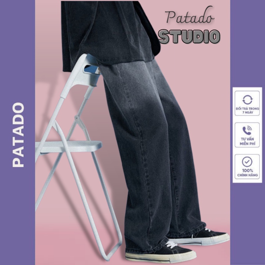 Quần baggy jean nam đen ống suông PATADO wash 2 màu thời trang, quần bò nam vải jeans cao cấp