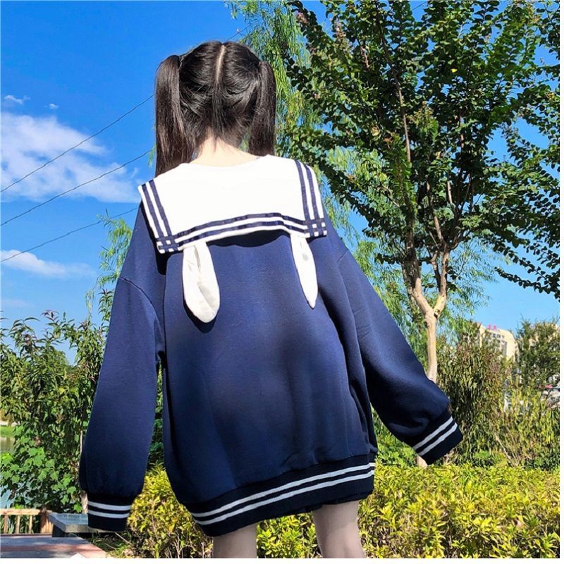 Áo Hoodie Tay Dài Dáng Rộng Phối Nơ Dễ Thương Cho Nữ