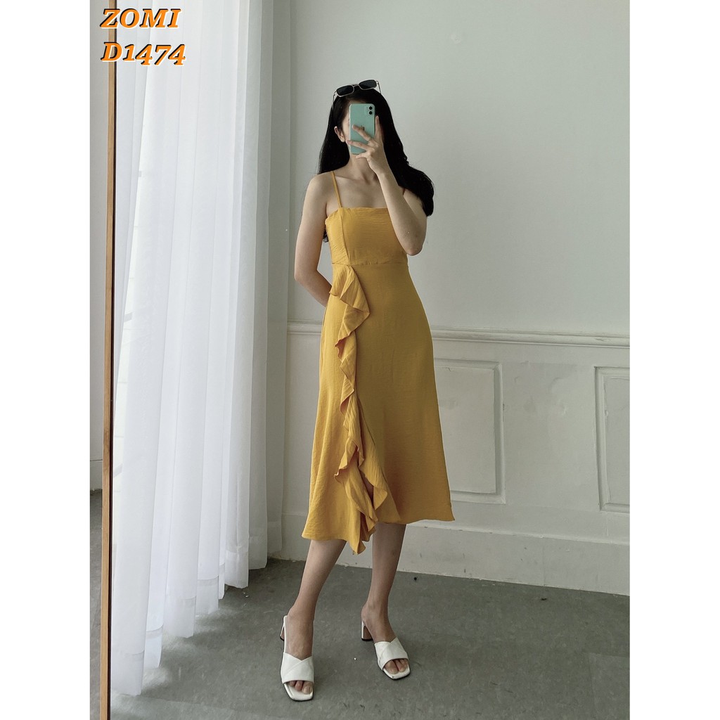 Đầm maxi hai dây xẻ bèo hack chiều cao thiết kế ZOMI D1474 | BigBuy360 - bigbuy360.vn