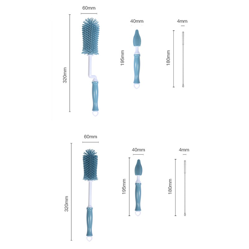 Cọ bình sữa Silicon cao cấp gồm 2 chi tiết có tay cầm xoay 360 độ tiện lợi cho mọi bình sữa của bé