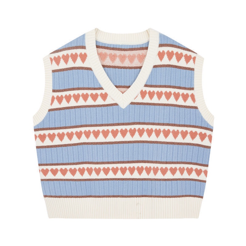 Áo gile dệt kim cổ chữ V họa tiết sọc ngang màu sắc tương phản thời trang mùa thu cho nữ | BigBuy360 - bigbuy360.vn