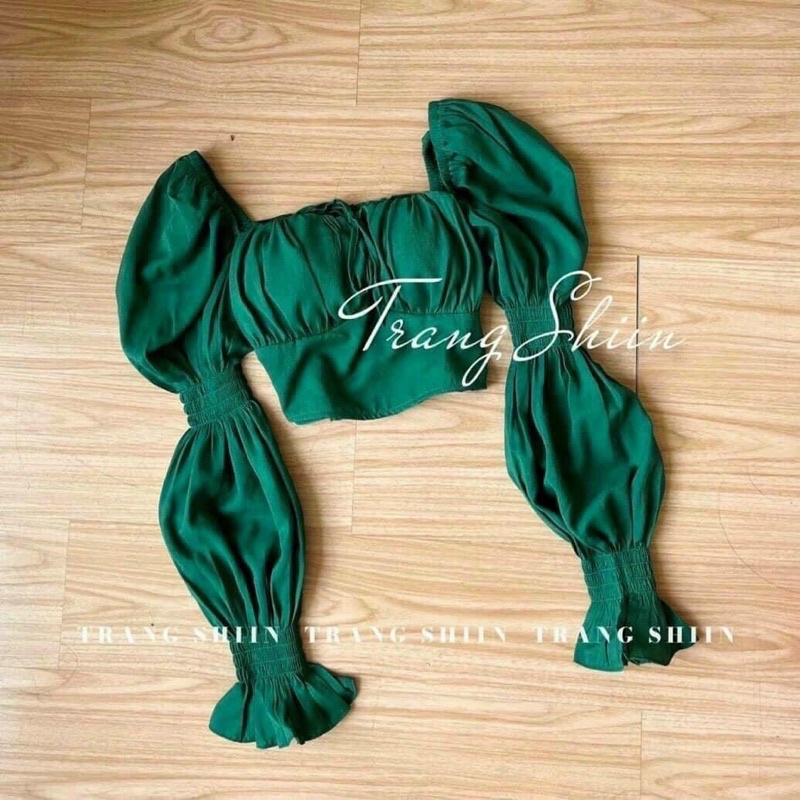 Áo Sơ Mi Cổ Vuông Chun Tay Bồng Tiểu Thư Sang Chảnh Đi Học Đi Làm Đi Chơi Màu Xanh Hottrend 2022