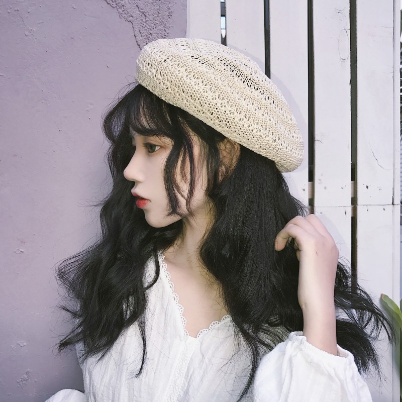 Mũ Beret Đan Bằng Cotton Lanh Thoáng Khí Màu Sắc Đơn Giản Phong Cách Nhật Bản