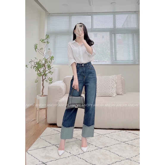 Quần Jean suông gập gấu - AJ003