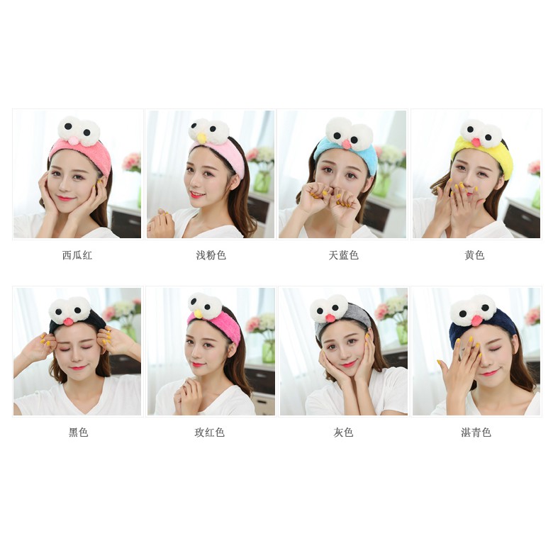 Băng đô cài tóc rửa mặt, bờm tóc turban skincare nữ cute vải nhung họa tiết đôi mắt dễ thương thời trang BD14 - VHT SHOP