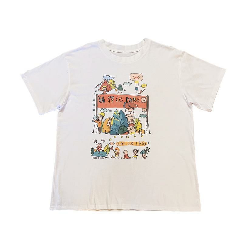 Áo Thun Tay Ngắn 100% Cotton Form Rộng Unisex Ulzzang Công Viên Heo Con Cute