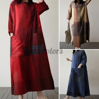 Đầm Maxi Tay Lỡ 3 / 4 Họa Tiết Kẻ Ô Phối Hàng Nút Phía Sau Xinh Xắn
