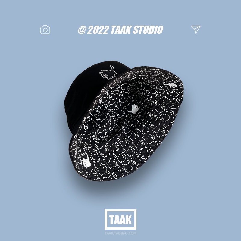 Nón Tai Bèo Chống Nắng Hai Mặt Họa Tiết Mèo Dễ Thương Phong Cách Nhật Bản