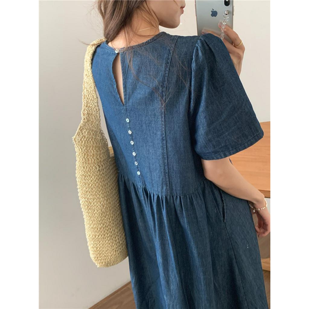 Đầm Denim Chui Đầu Cổ Tròn Ngắn Tay Thời Trang Sành Điệu 63899