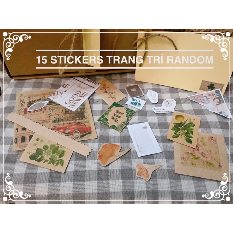 [Góc DIY] Combo tự làm hộp quà Kraft kèm sticker, thiệp, rơm, dây cột